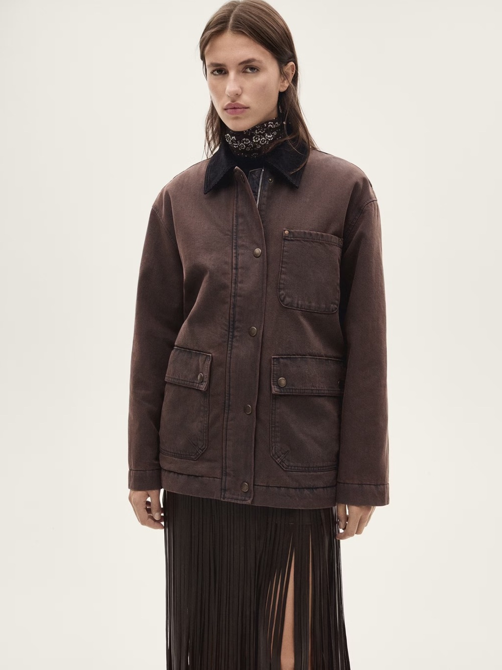 Mango DENIM BARN JACKET WITH CONTRASTING COLLAR